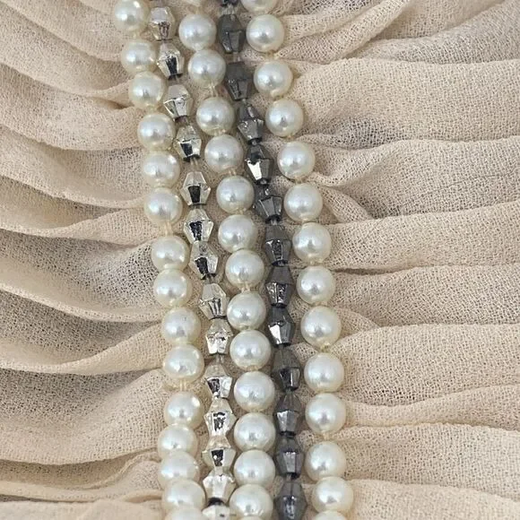 Vintage Cream Delicate Pleated Silk Scarf 79” Beaded Victorian Romantic Firly
